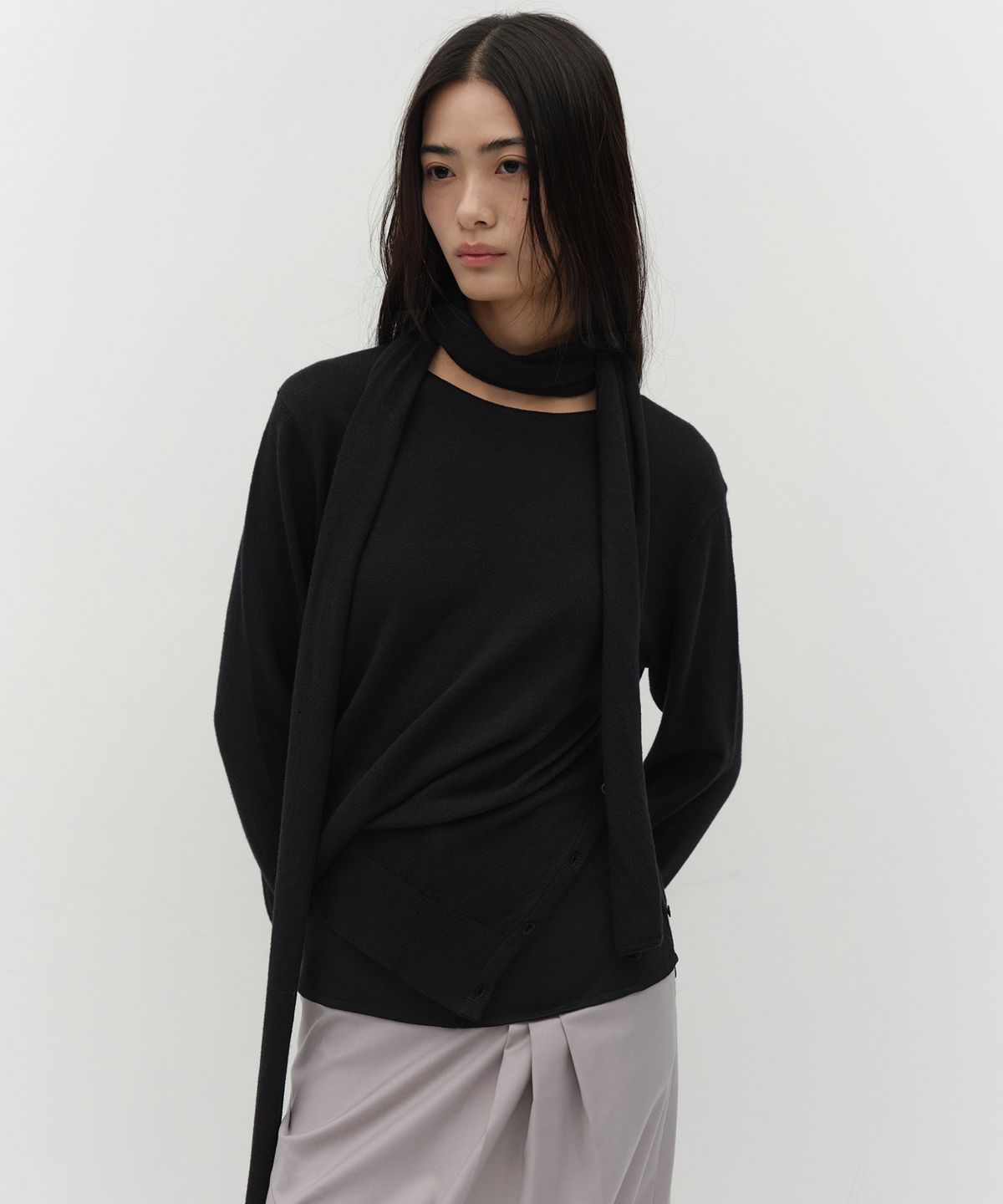 로우타이드(LOW TIDE) MUFFLER SIDE BUTTON KNIT [BLACK]