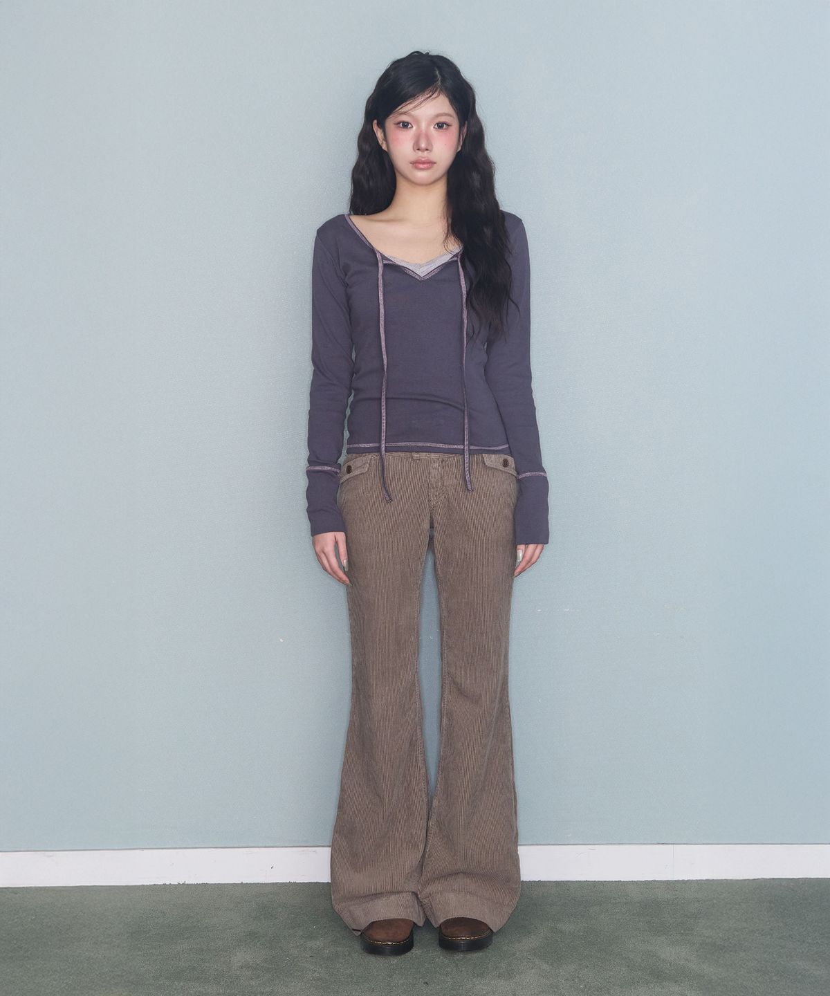 미레코(MIRECO) STITCH RIBBON T CHARCOAL