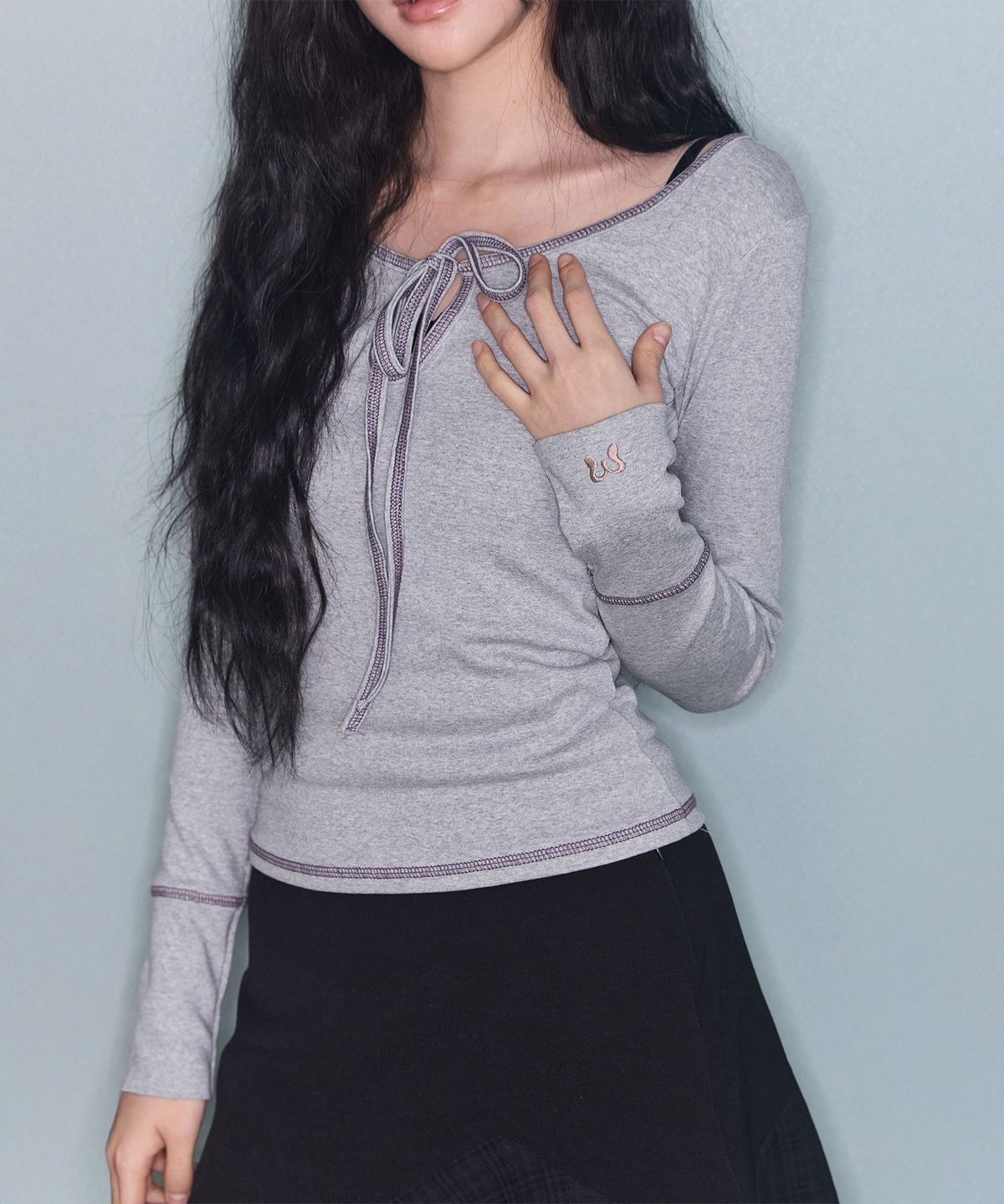 미레코(MIRECO) STITCH RIBBON T GREY
