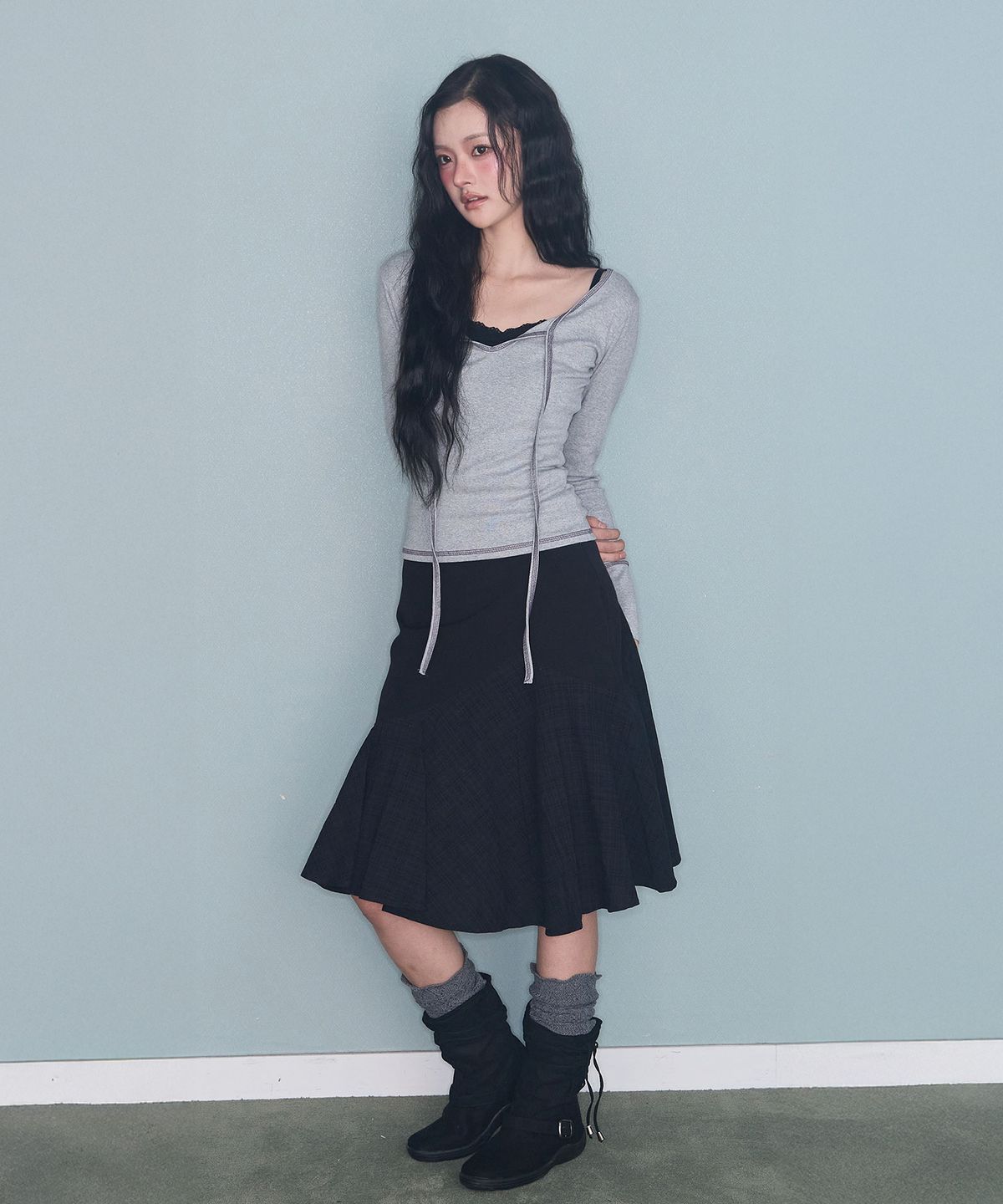 미레코(MIRECO) STITCH RIBBON T GREY