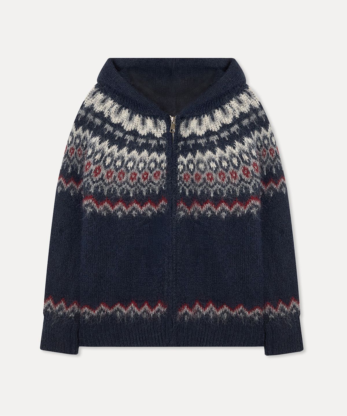 미쏘(MIXXO) 헤어리 페어아일 후드 집업 가디건_MIWCKFV2SS