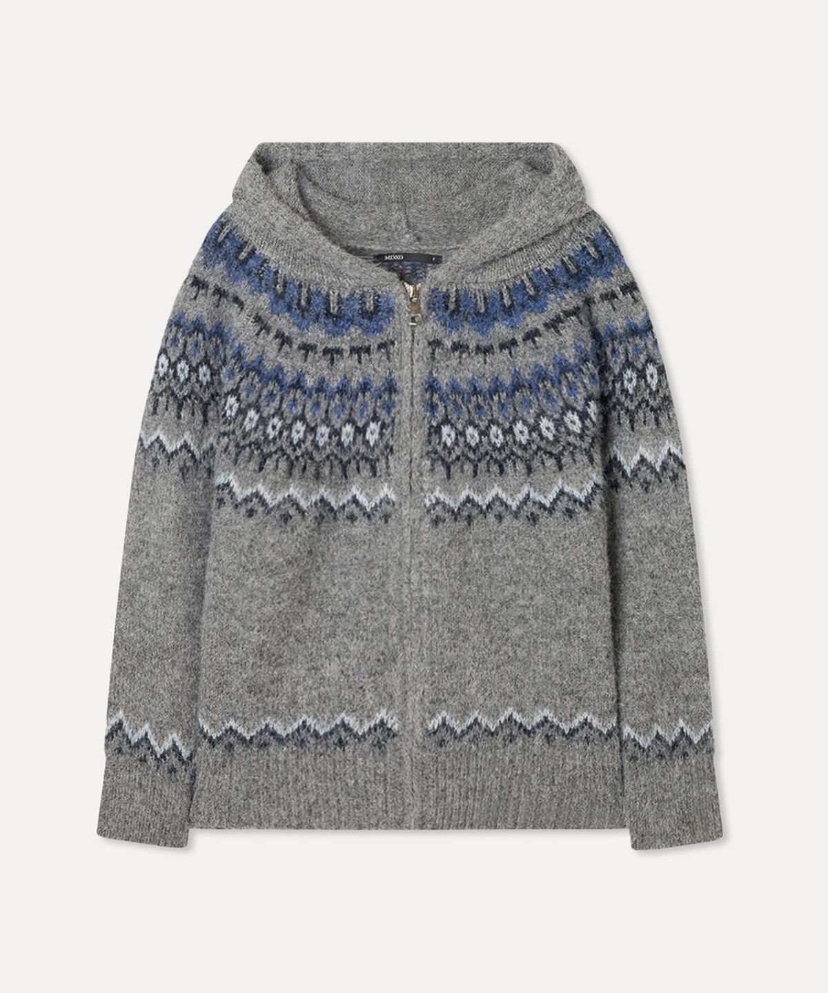 미쏘(MIXXO) 헤어리 페어아일 후드 집업 가디건_MIWCKFV2SS