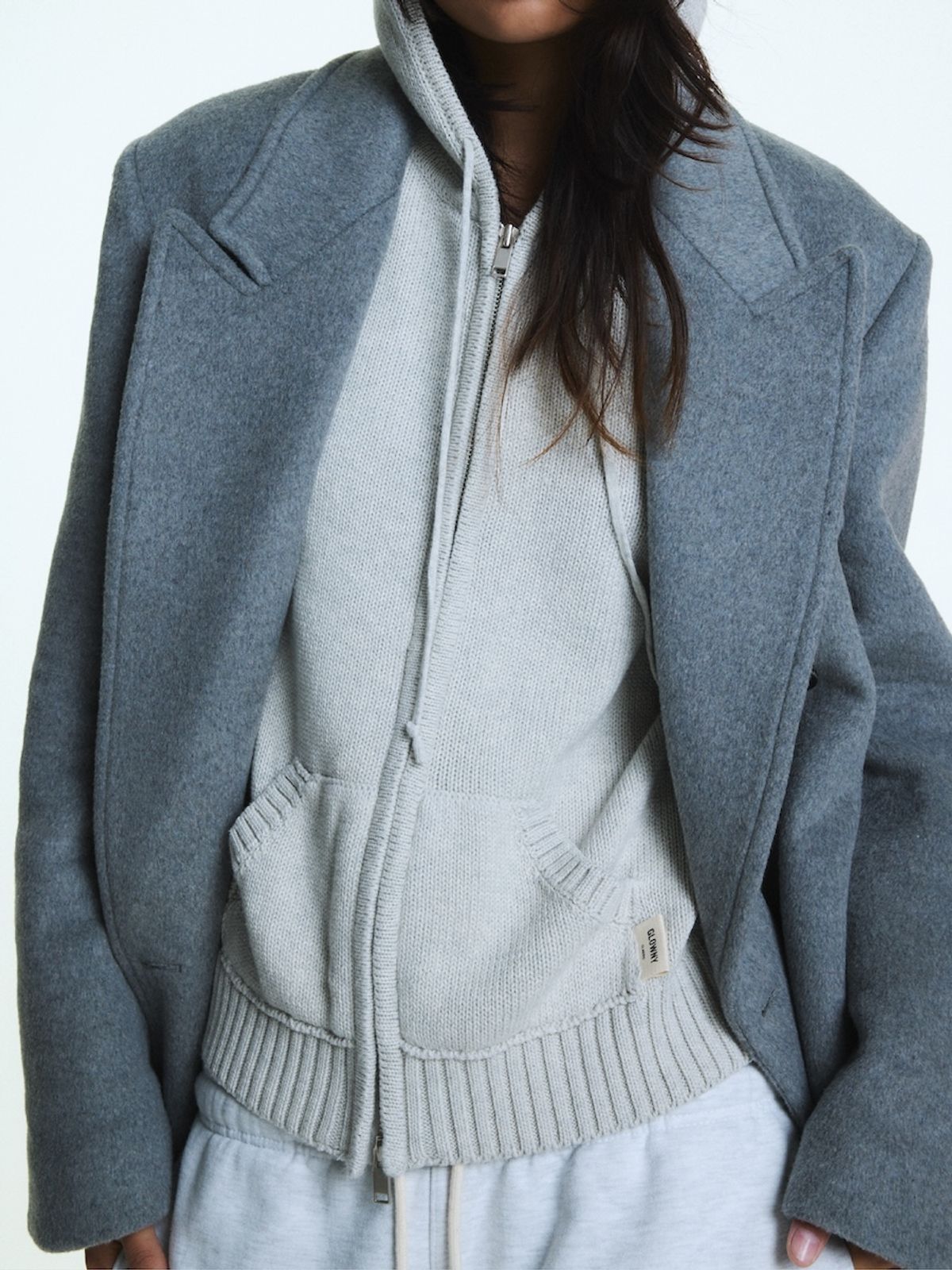 글로니(GLOWNY) G CLASSIC KNIT ZIP UP (GRAY)