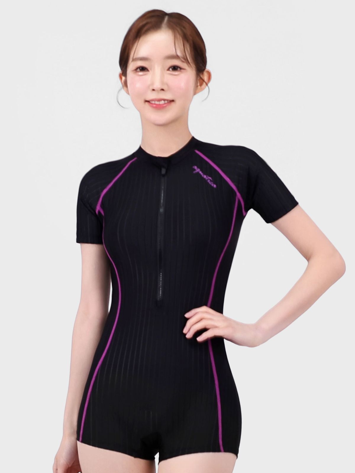 아쿠아티카(AQUATICA) 여성 2부 반팔 집업 수영복 AQA27513 일반용수경 파우치 코클립 7종세트