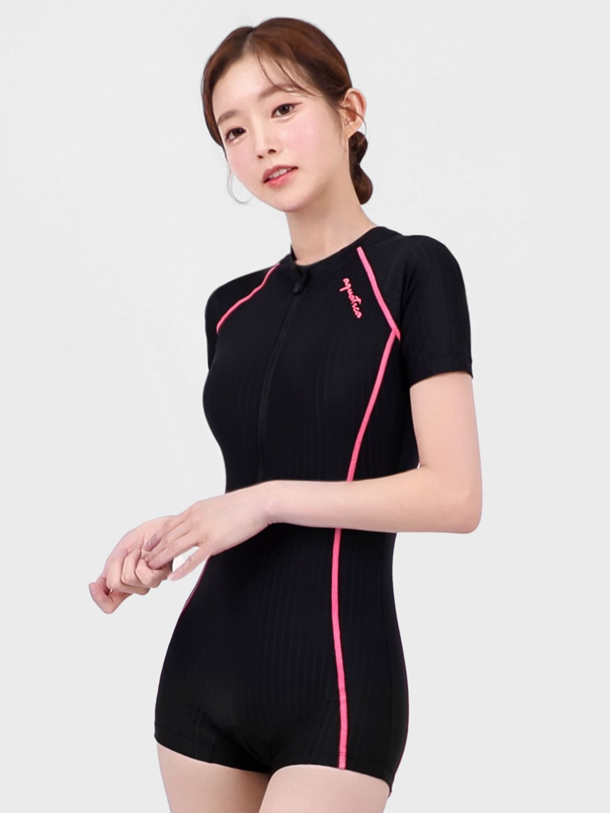 아쿠아티카(AQUATICA) 여성 2부 반팔 집업 수영복 AQA27514 일반용수경 파우치 코클립 7종세트