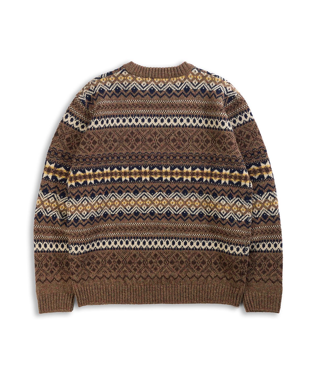 건지 울른스(Guernsey Woollens) 포트도일 페어아일 크루넥 스웨터 - 브라운