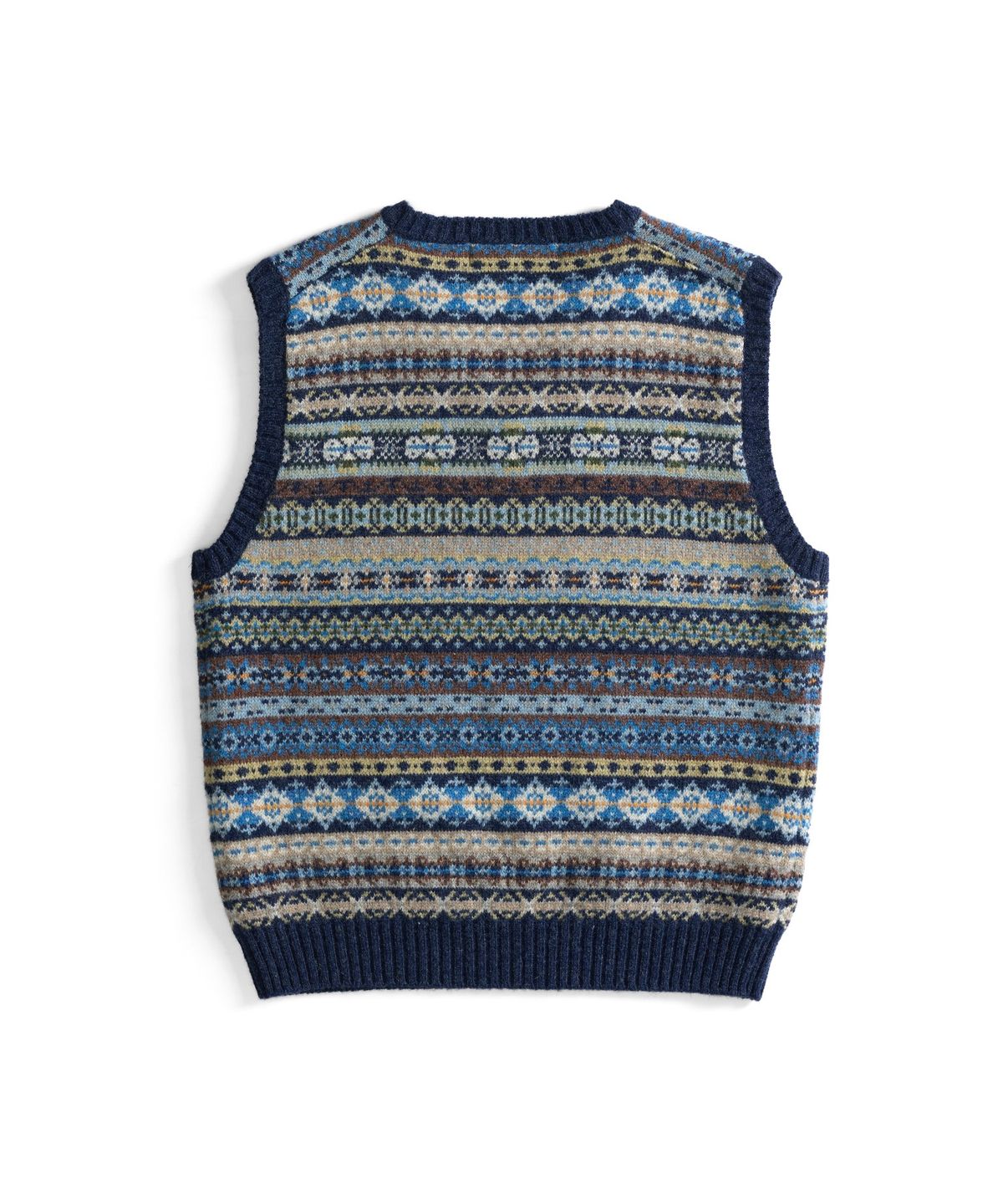 건지 울른스(Guernsey Woollens) 세인트피터 페어아일 브이넥 베스트 - 네이비