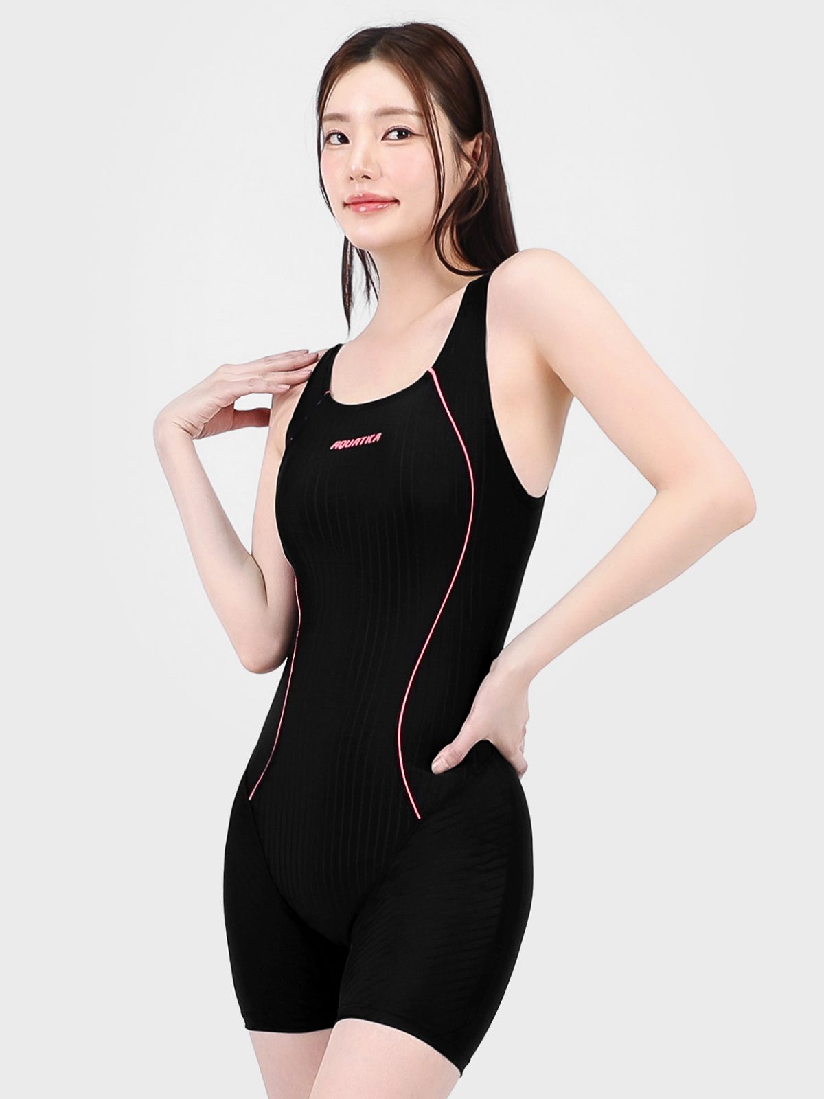 아쿠아티카(AQUATICA) 여성 U백 반신 수영복 AQA29361 일반용수경 파우치 코클립 7종세트