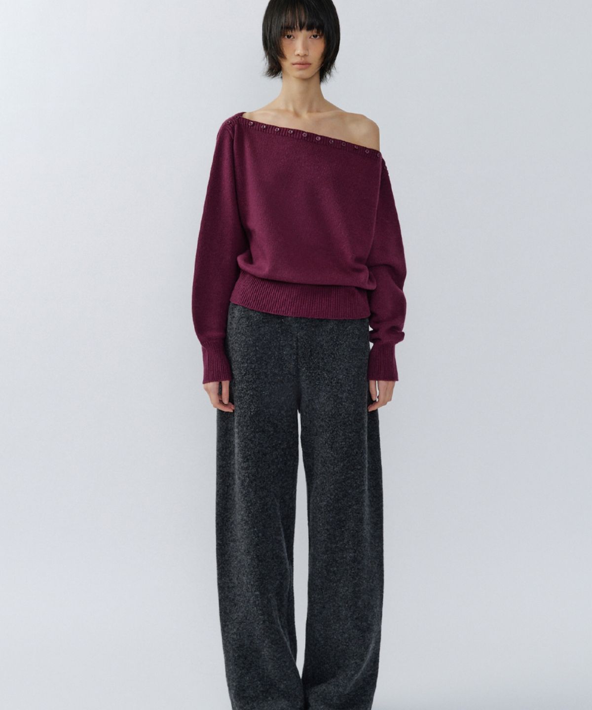 이어닝(YEARNING) MERINO WOOL BUTTON KNIT, PLUM
