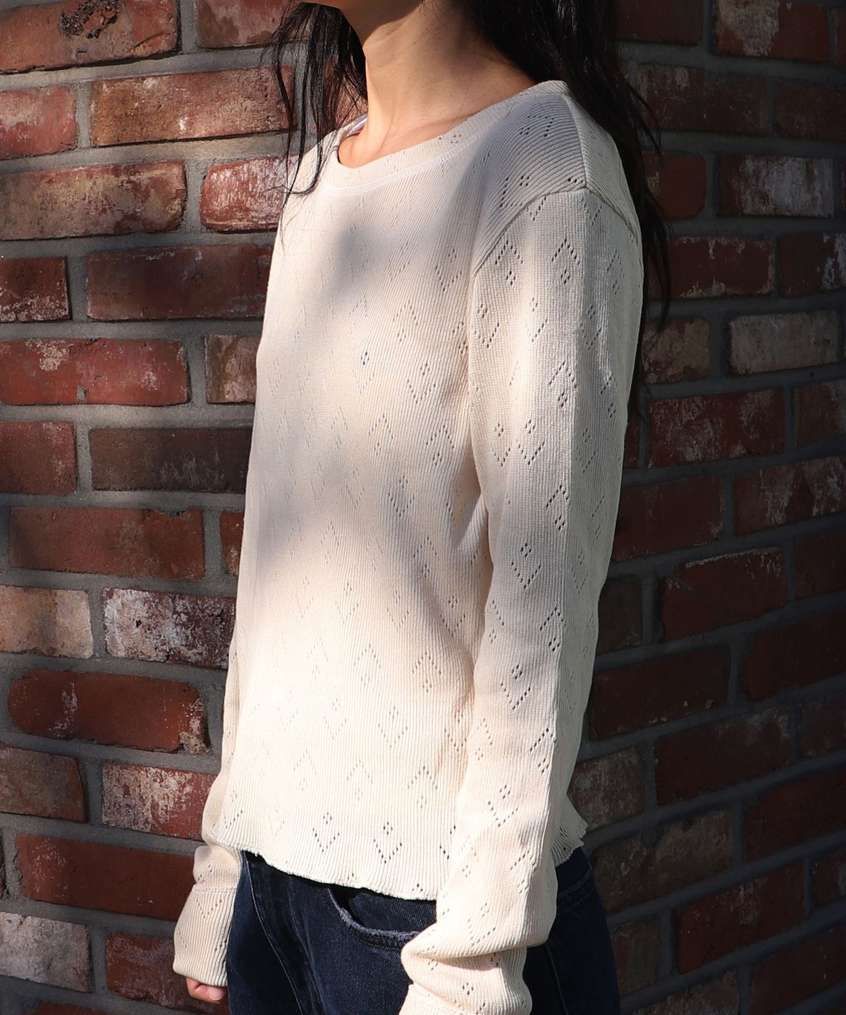 크루치(KRUCHI) Punching Knit (CREAM) WOMENS