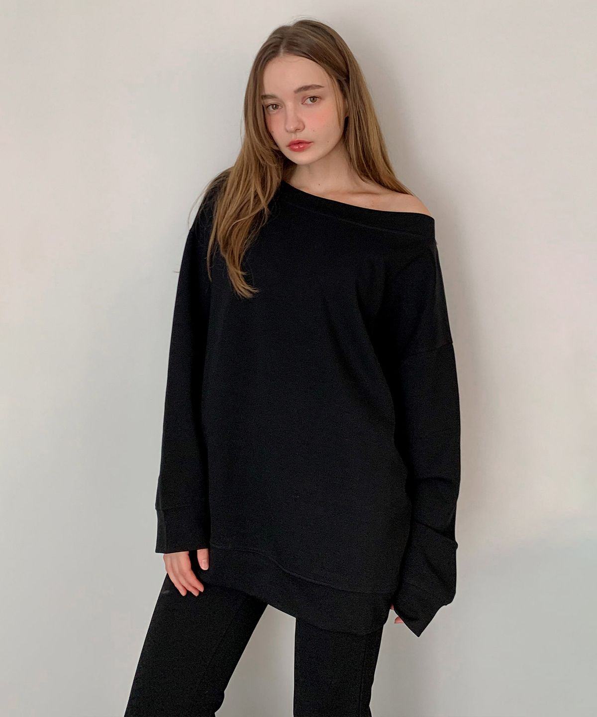 바스카라(VASCARA) [SET] Off-Shoulder Top+Bootcut Banding Pants Set-up (2colors)