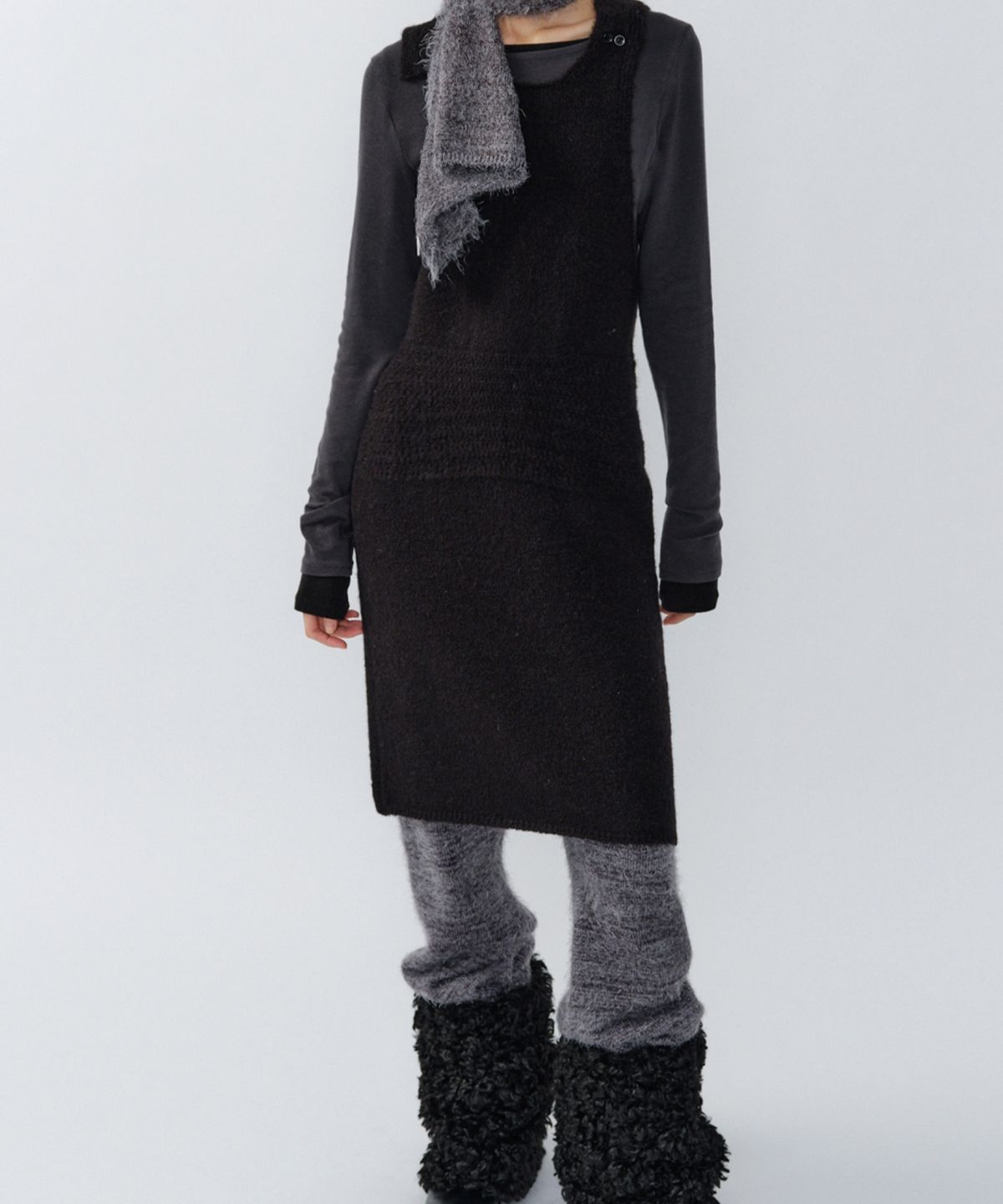 이어닝(YEARNING) 3-WAY PATTERN ALPACA KNIT DRESS, BLACK