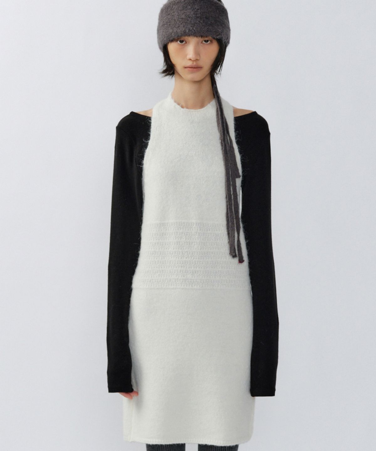 이어닝(YEARNING) 3-WAY PATTERN ALPACA KNIT DRESS, IVORY