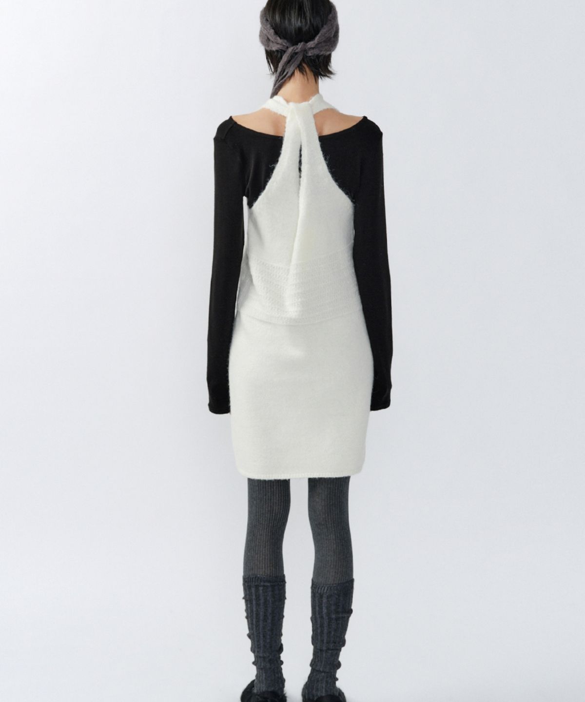 이어닝(YEARNING) 3-WAY PATTERN ALPACA KNIT DRESS, IVORY