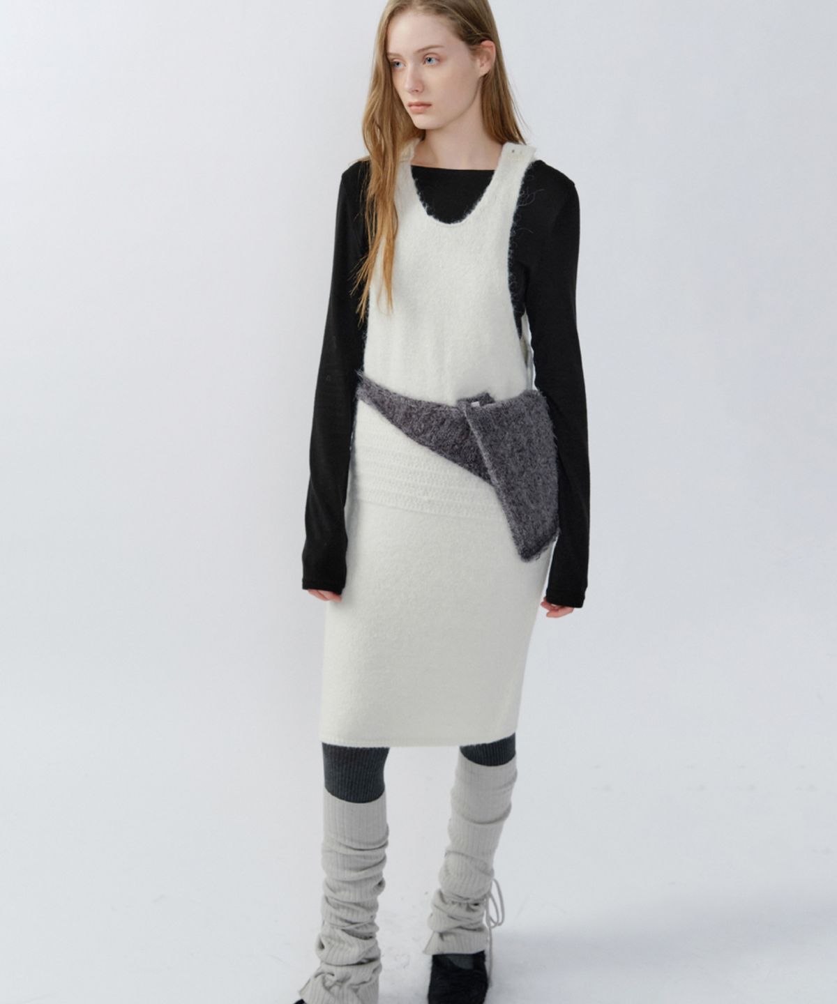 이어닝(YEARNING) 3-WAY PATTERN ALPACA KNIT DRESS, IVORY