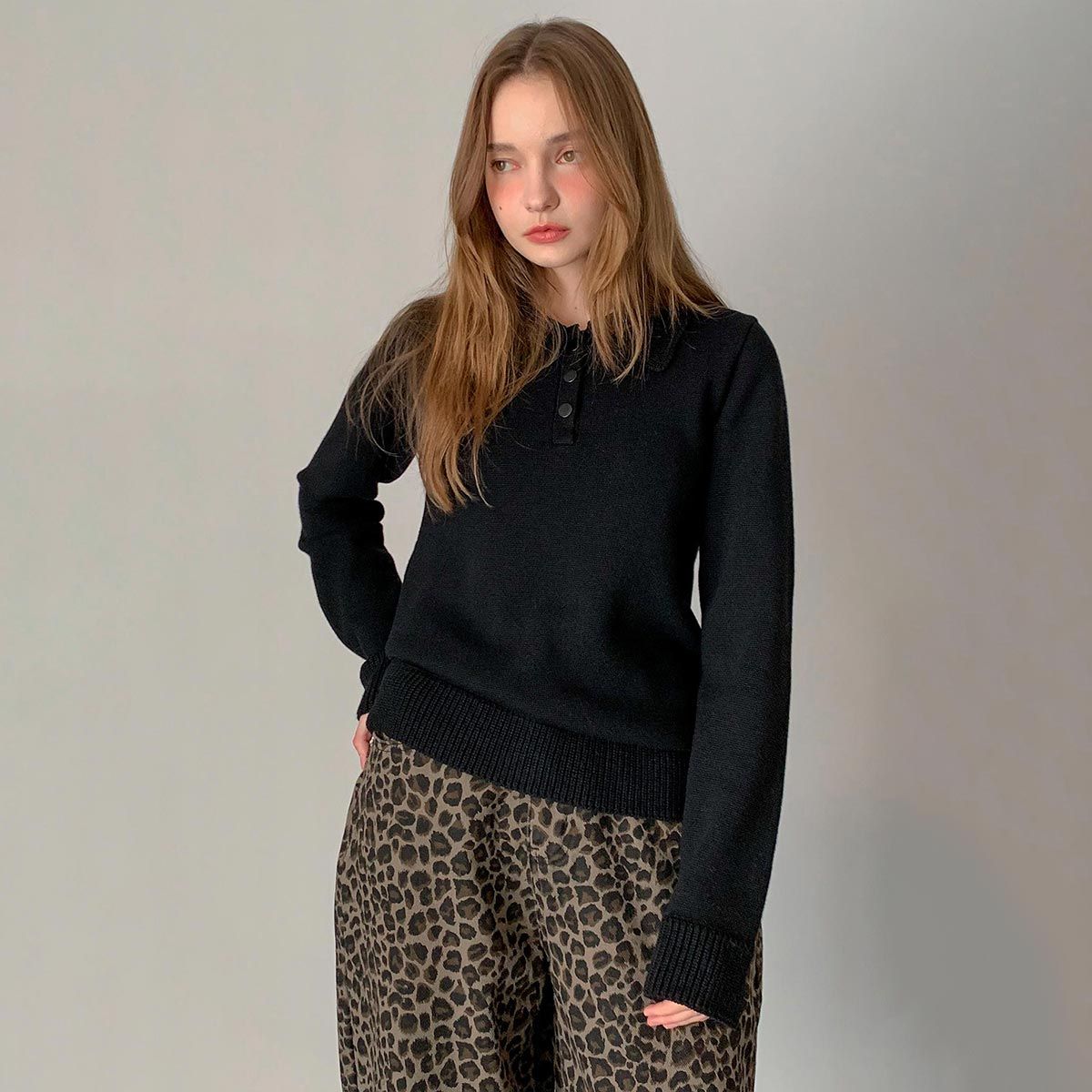 바스카라(VASCARA) Essential Snap Collar Knitwear (3colors)