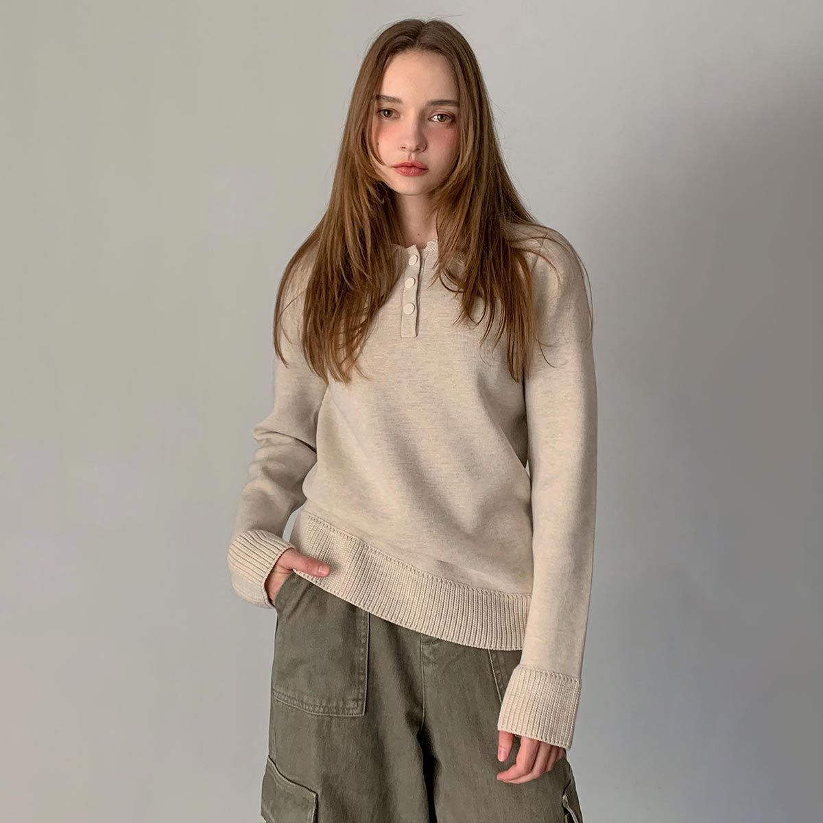 바스카라(VASCARA) Essential Snap Collar Knitwear (3colors)