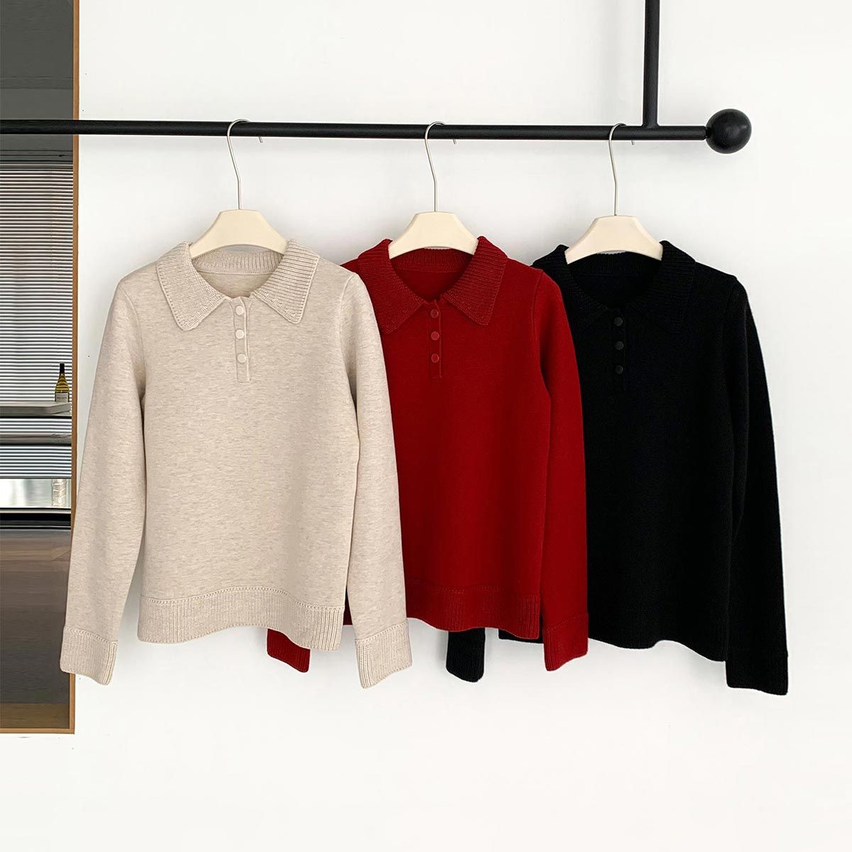 바스카라(VASCARA) Essential Snap Collar Knitwear (3colors)