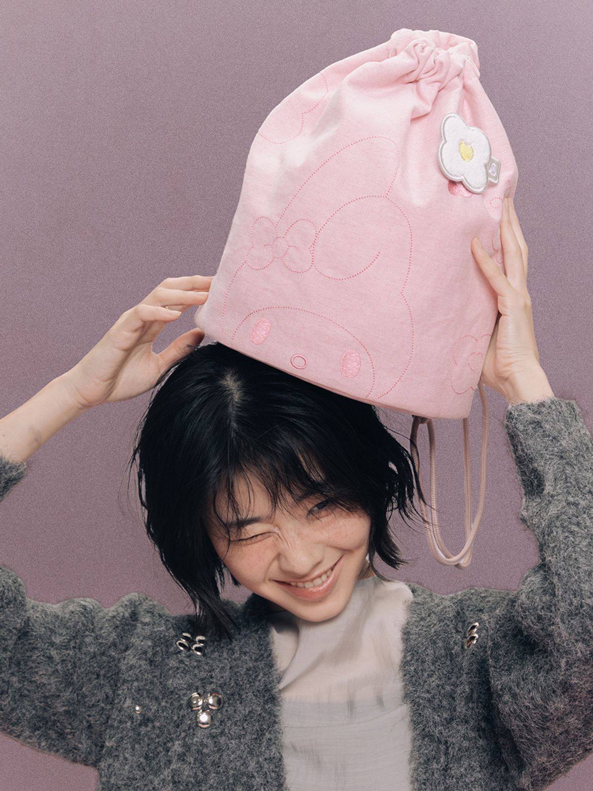 조셉앤스테이시(JOSEPH&STACEY) Denim String Backpack My Melody Washed Pink