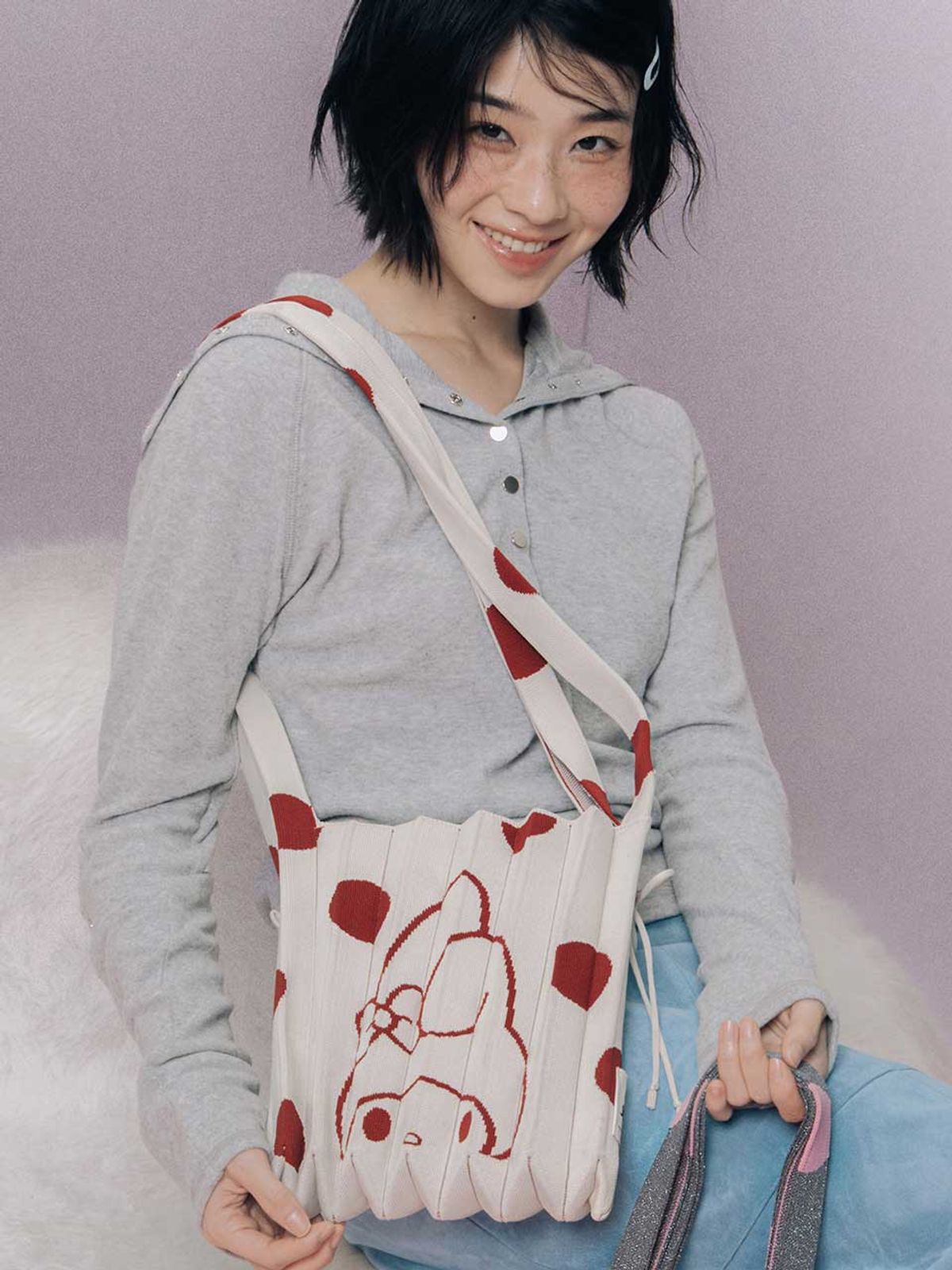 조셉앤스테이시(JOSEPH&STACEY) Lucky Pleats Knit Crossbody M Dot My Melody (ALL)