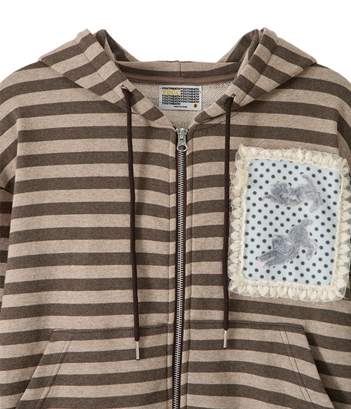유쓰배쓰(YOUTHBATH) Lace Frame Stripe Hood Zip-Up_Brown