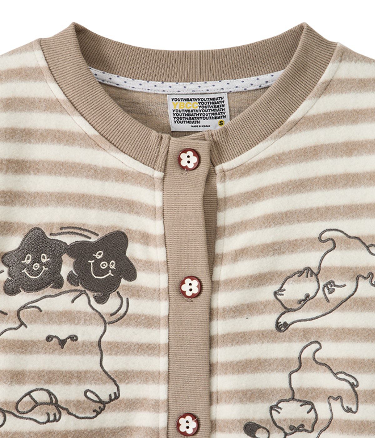유쓰배쓰(YOUTHBATH) Cat Graphic Striped Cardigan_Beige