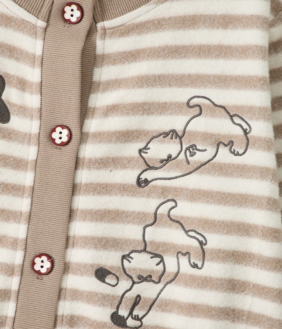 유쓰배쓰(YOUTHBATH) Cat Graphic Striped Cardigan_Beige