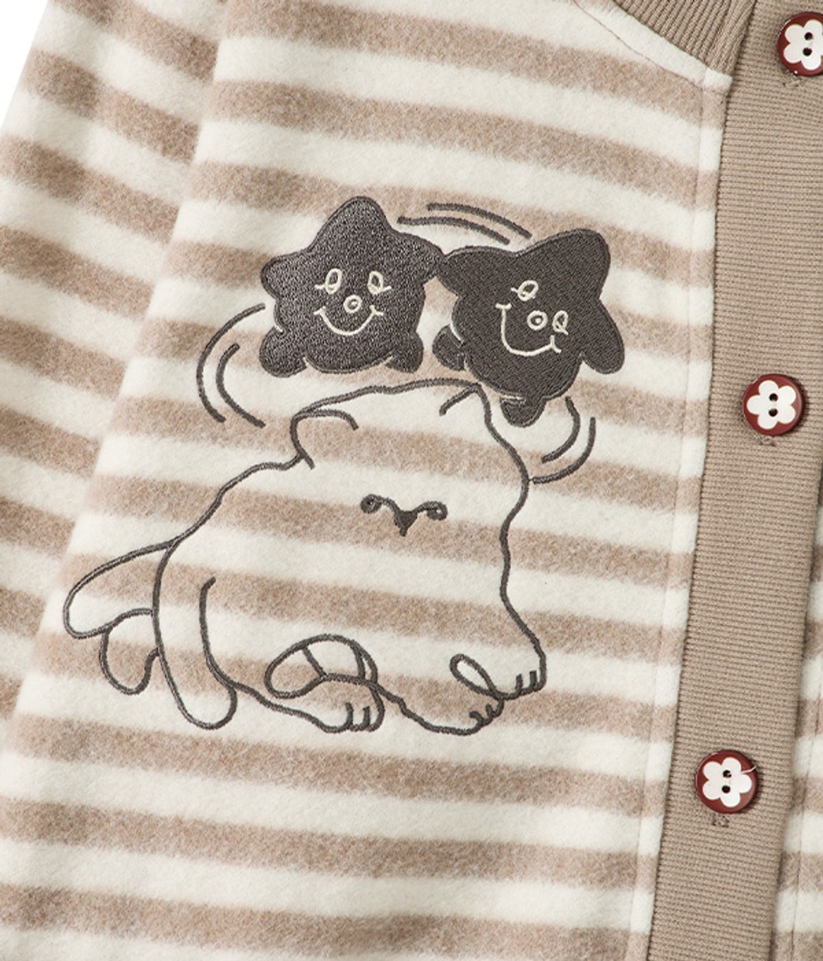 유쓰배쓰(YOUTHBATH) Cat Graphic Striped Cardigan_Beige