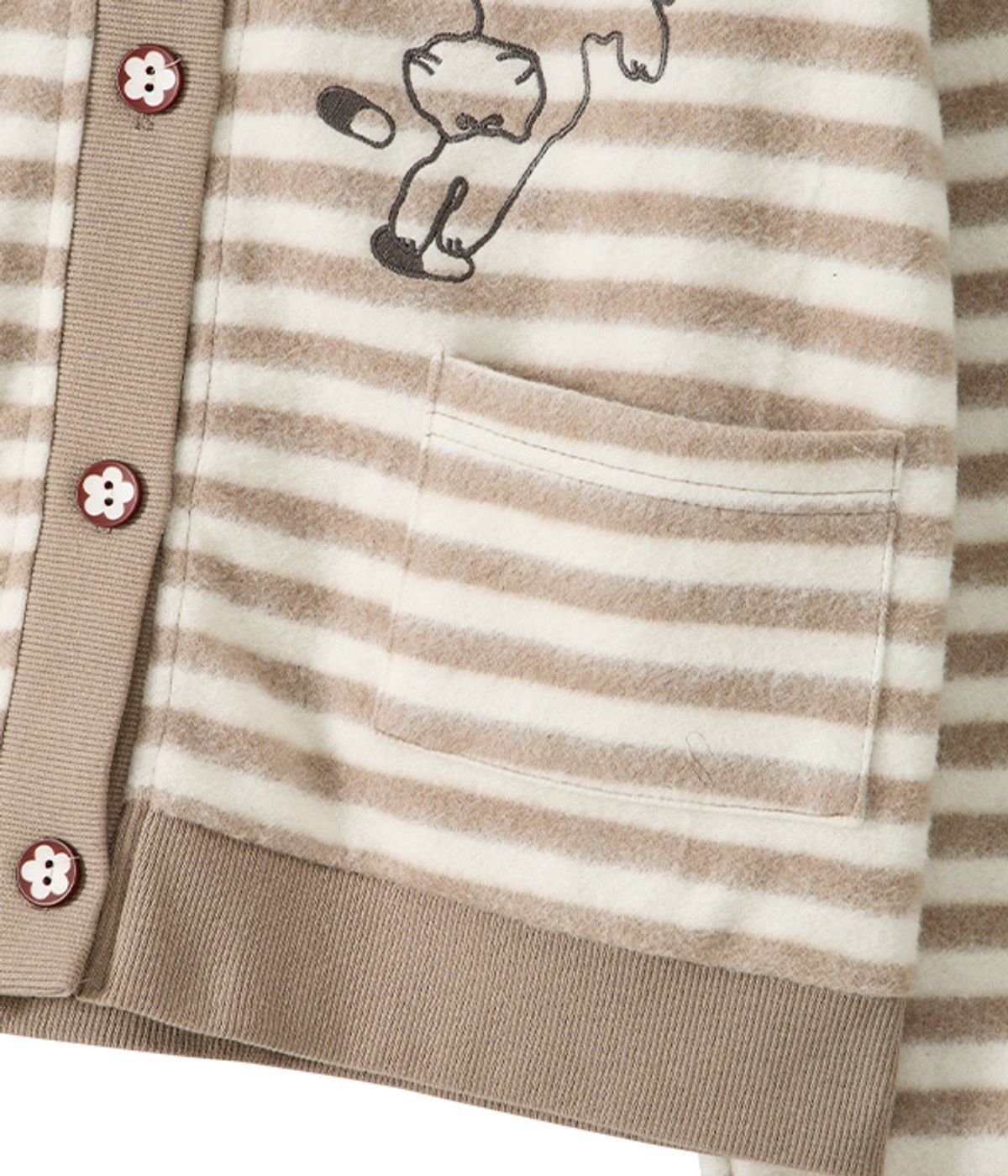 유쓰배쓰(YOUTHBATH) Cat Graphic Striped Cardigan_Beige