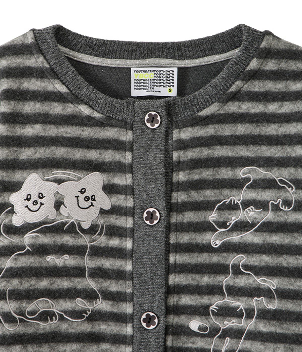 유쓰배쓰(YOUTHBATH) Cat Graphic Striped Cardigan_Charcoal