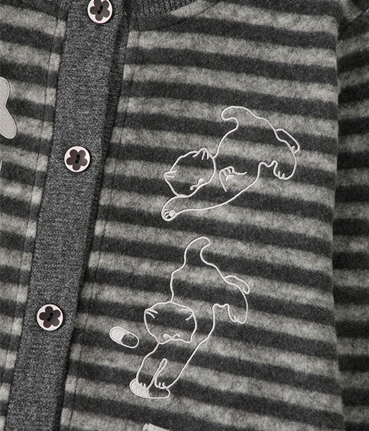 유쓰배쓰(YOUTHBATH) Cat Graphic Striped Cardigan_Charcoal