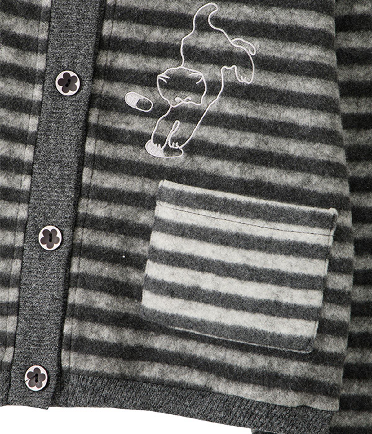 유쓰배쓰(YOUTHBATH) Cat Graphic Striped Cardigan_Charcoal