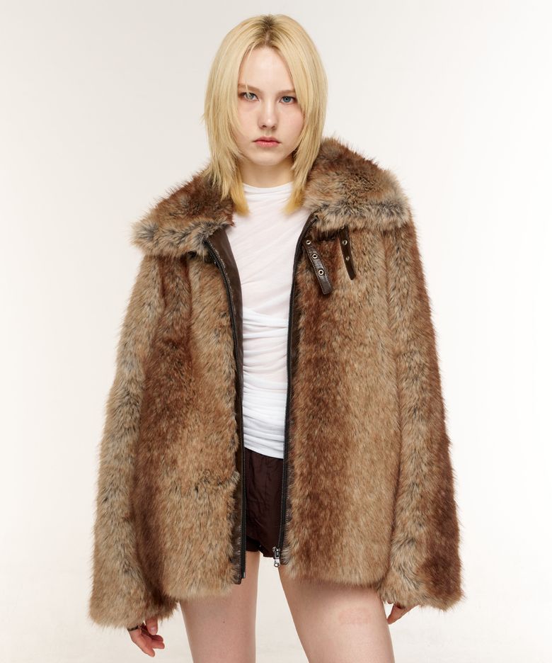 [우와 PICK] ROCHE FAUX FUR JACKET (BROWN)