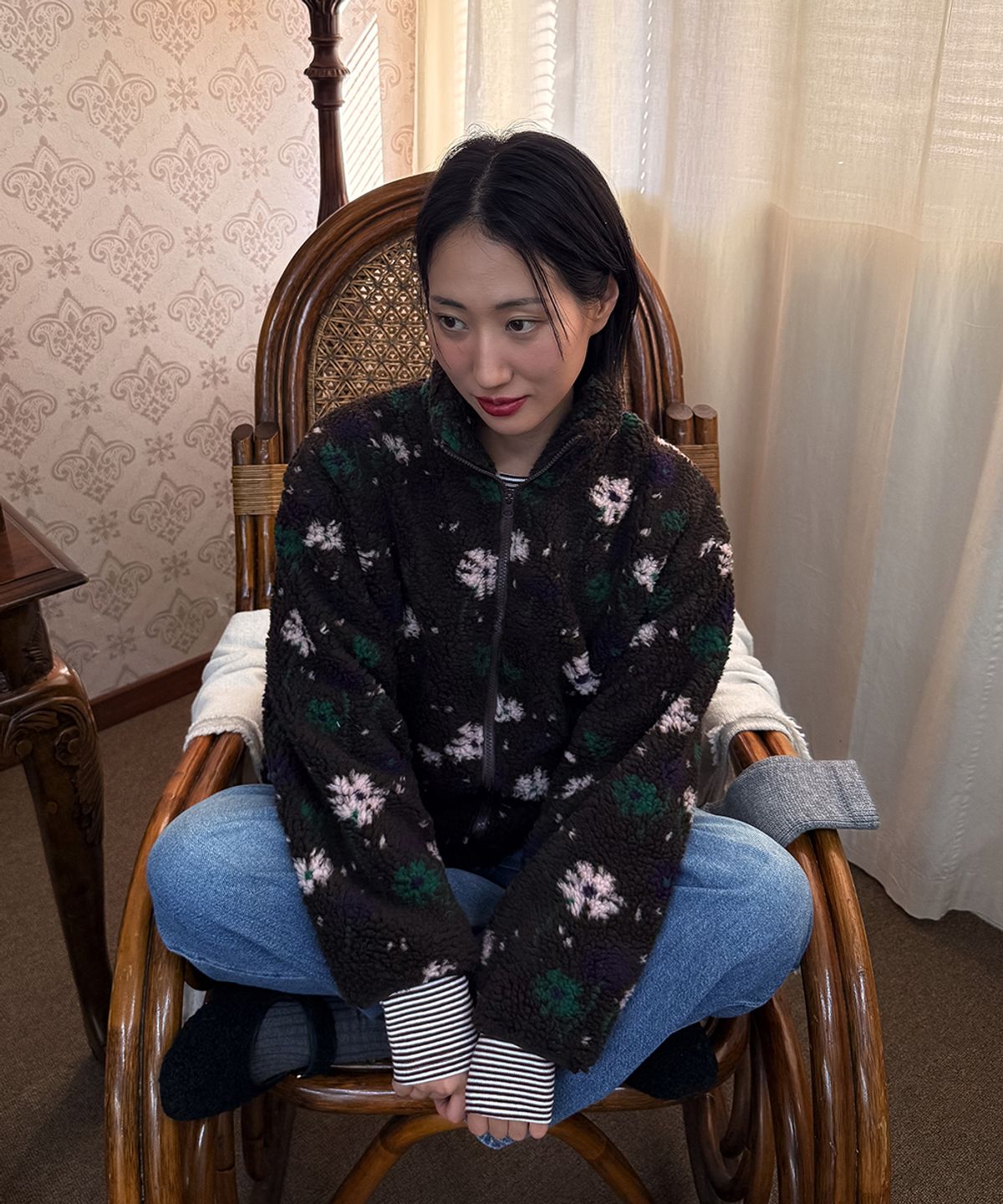 320쇼룸(320SHOWROOM) Floral Fleece Quilted Jumper Brown