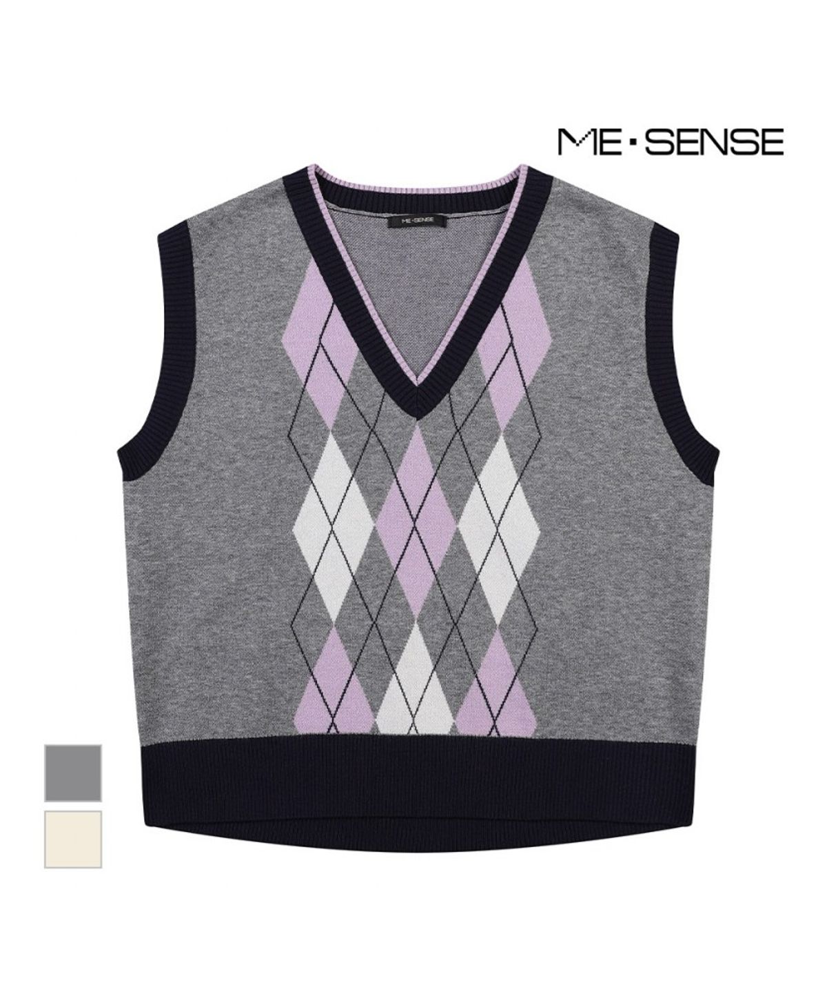 미센스(MESENSE) 아가일 브이넥 니트조끼_MB3YKVMD01Z