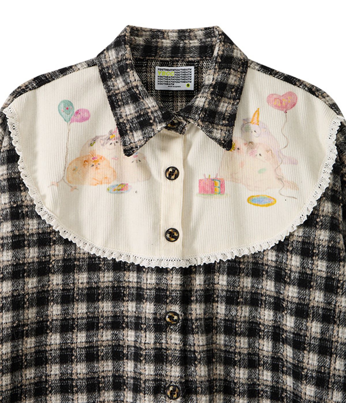 유쓰배쓰(YOUTHBATH) Bib Front Check Overshirt_Black