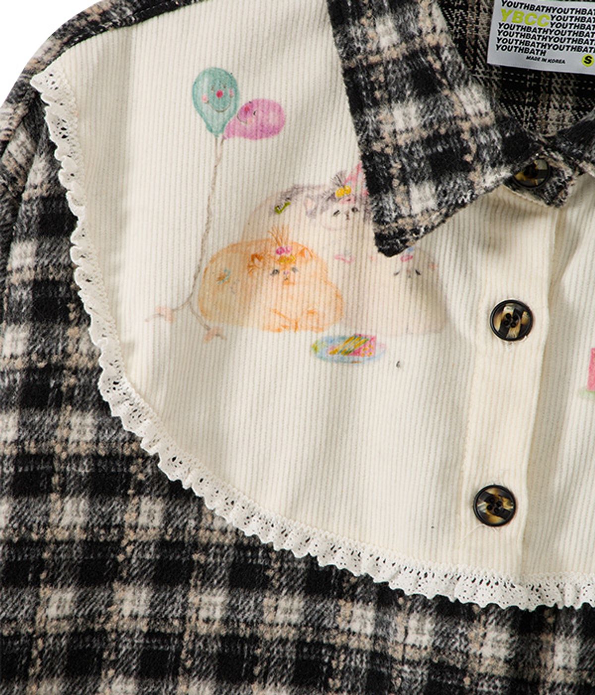 유쓰배쓰(YOUTHBATH) Bib Front Check Overshirt_Black