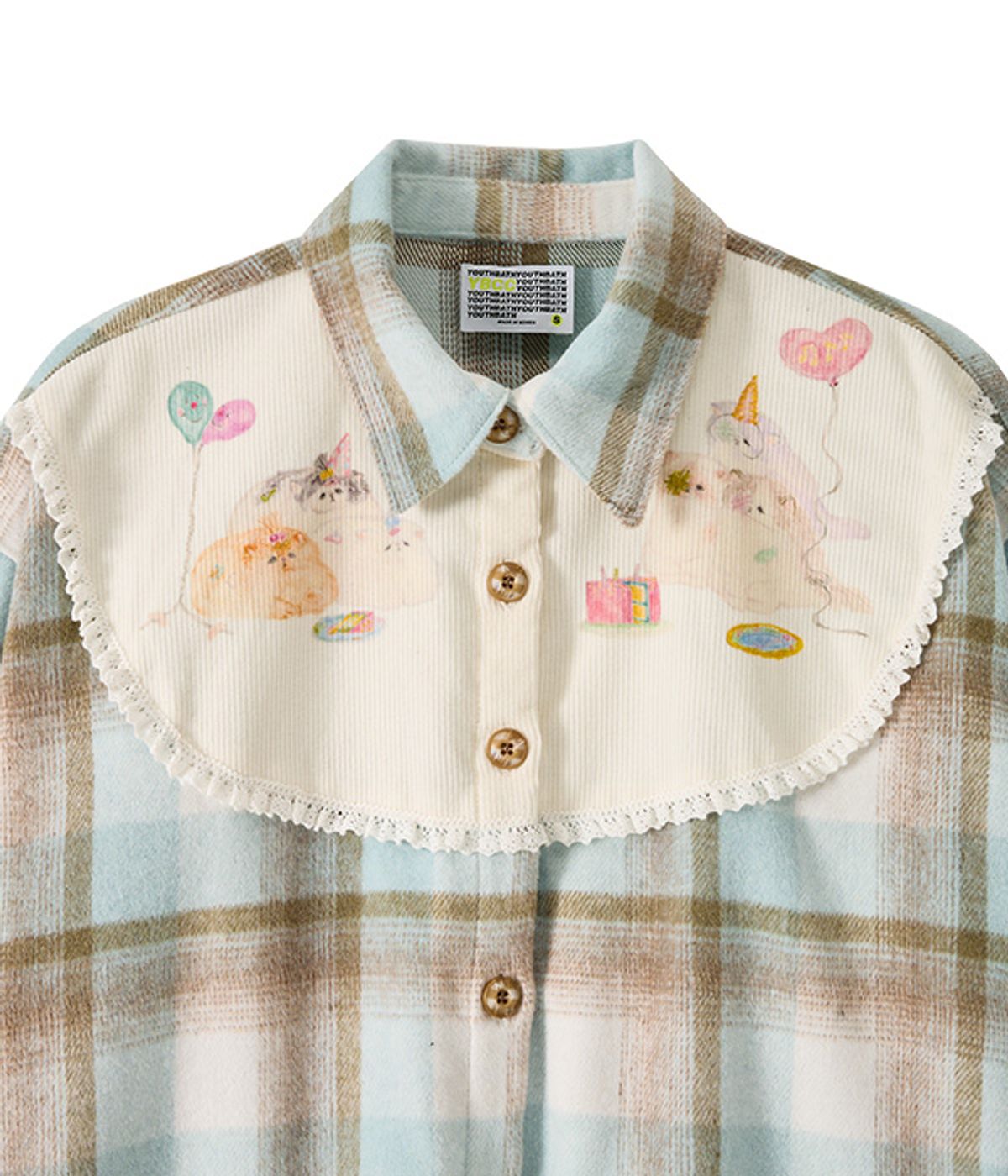유쓰배쓰(YOUTHBATH) Bib Front Check Overshirt_Mint