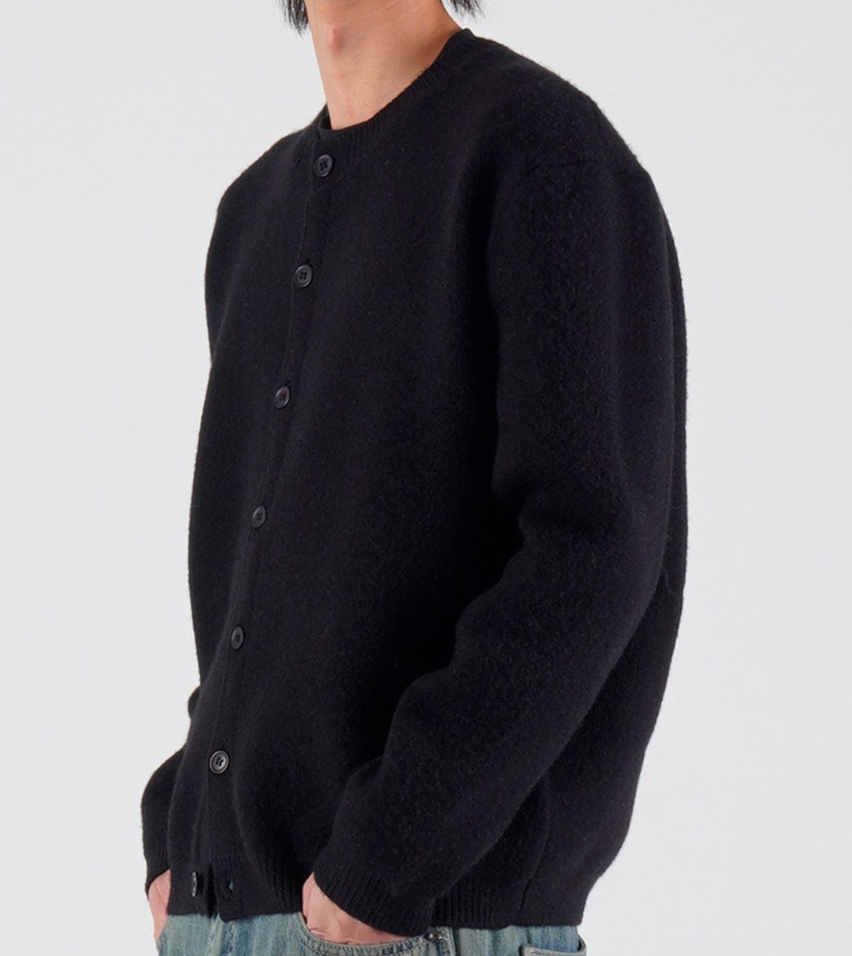 버튼서울(BUTTON SEOUL) 헤비 니트 라운드 가디건 (블랙)