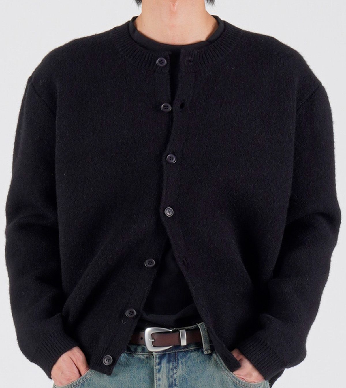 버튼서울(BUTTON SEOUL) 헤비 니트 라운드 가디건 (블랙)