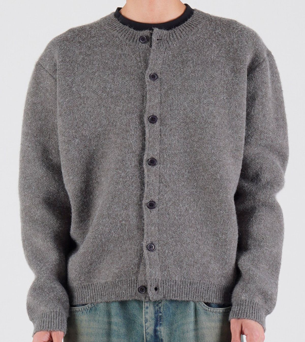버튼서울(BUTTON SEOUL) 헤비 니트 라운드 가디건 (그레이)