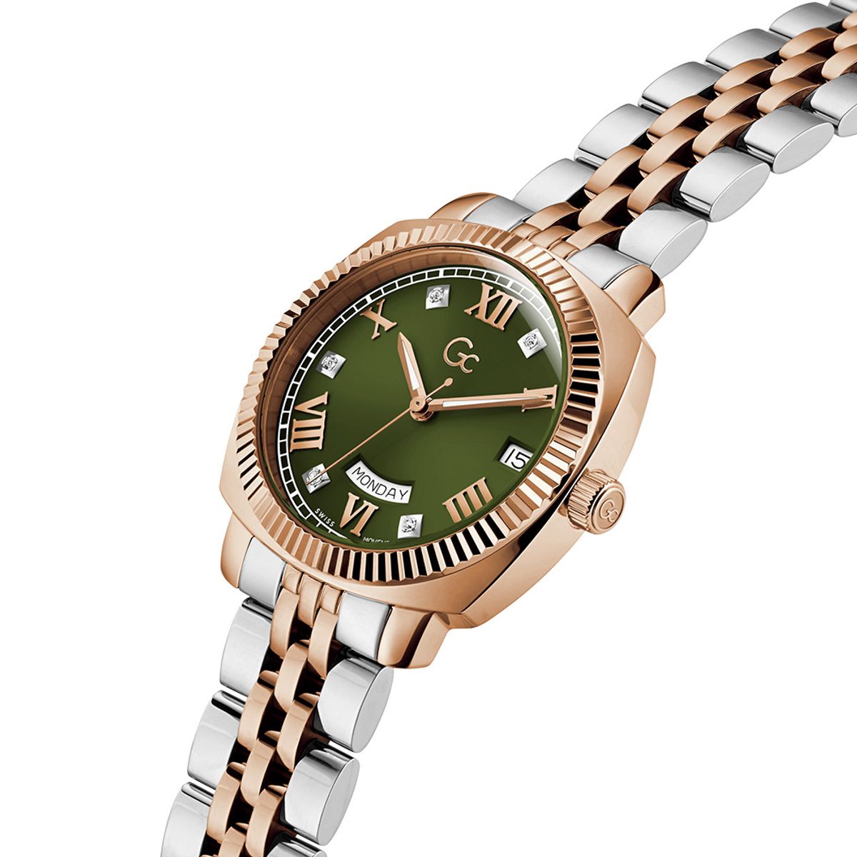 지씨시계(GCWATCH) 투톤 그린 플레어 쿠션 레이디 (Z44004L3) 여성시계