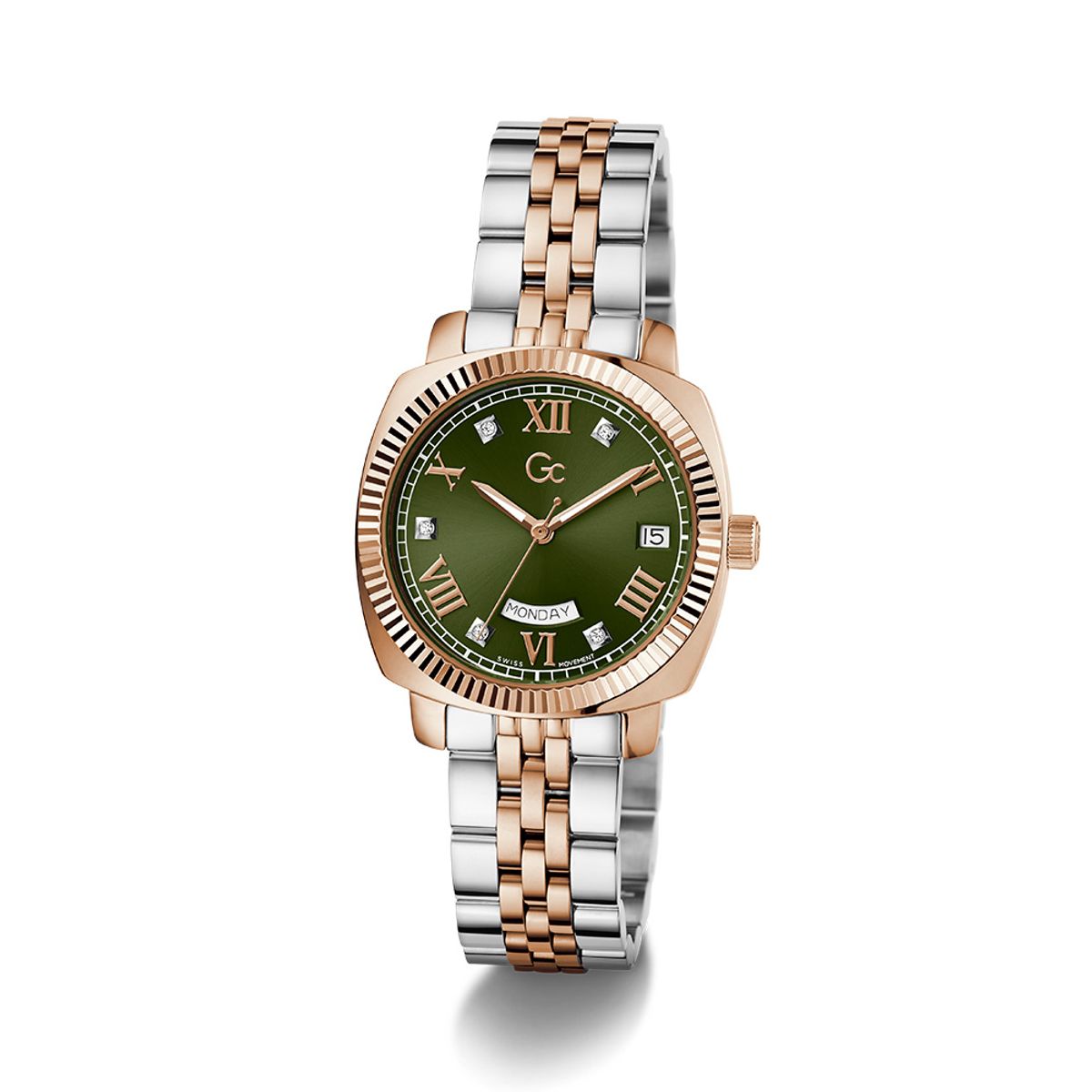 지씨시계(GCWATCH) 투톤 그린 플레어 쿠션 레이디 (Z44004L3) 여성시계
