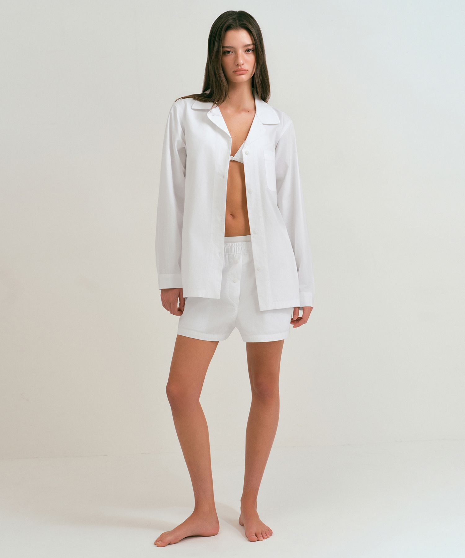 Womens Poplin Pajama Set [White] thumbnail 3