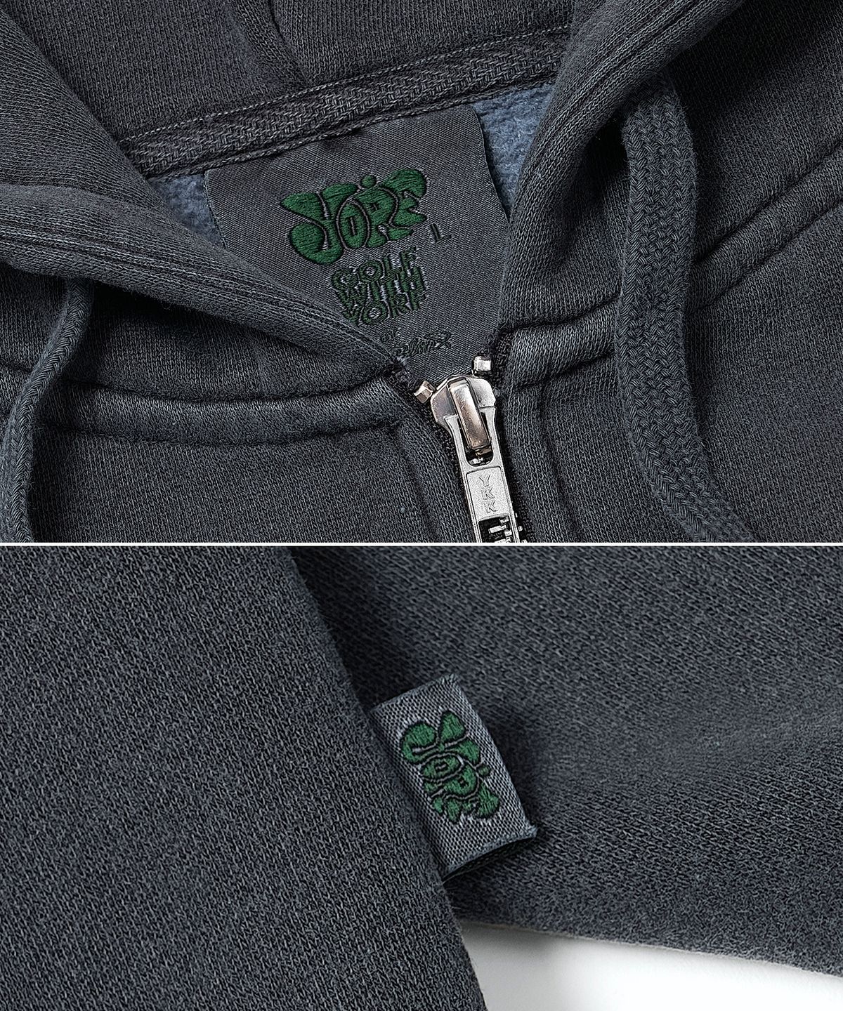 욜프(YORF) YORF ZIP-UP HOODIE PIGMENT DYEING GLORY CHARCOAL 욜프 후드집업 피그먼트 다잉 글로리 차콜