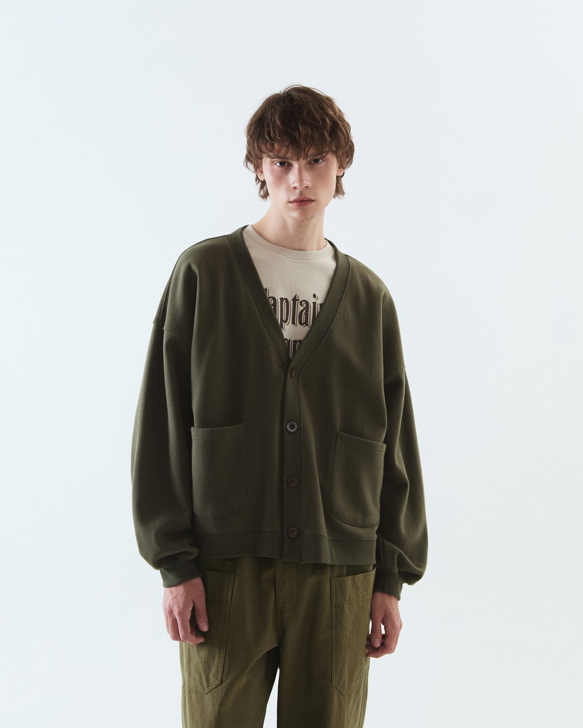 디앤드퀘스천(THEENDQUESTION) Sweat print cardigan / KHAKI