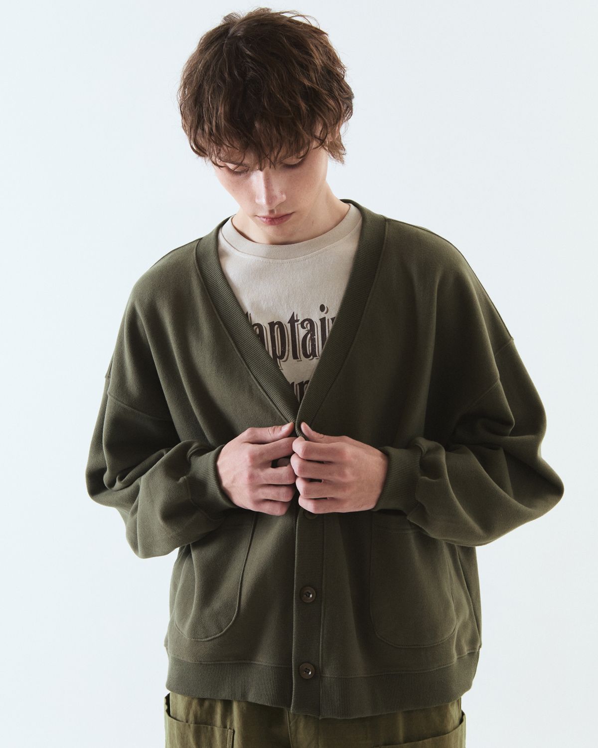 디앤드퀘스천(THEENDQUESTION) Sweat print cardigan / KHAKI