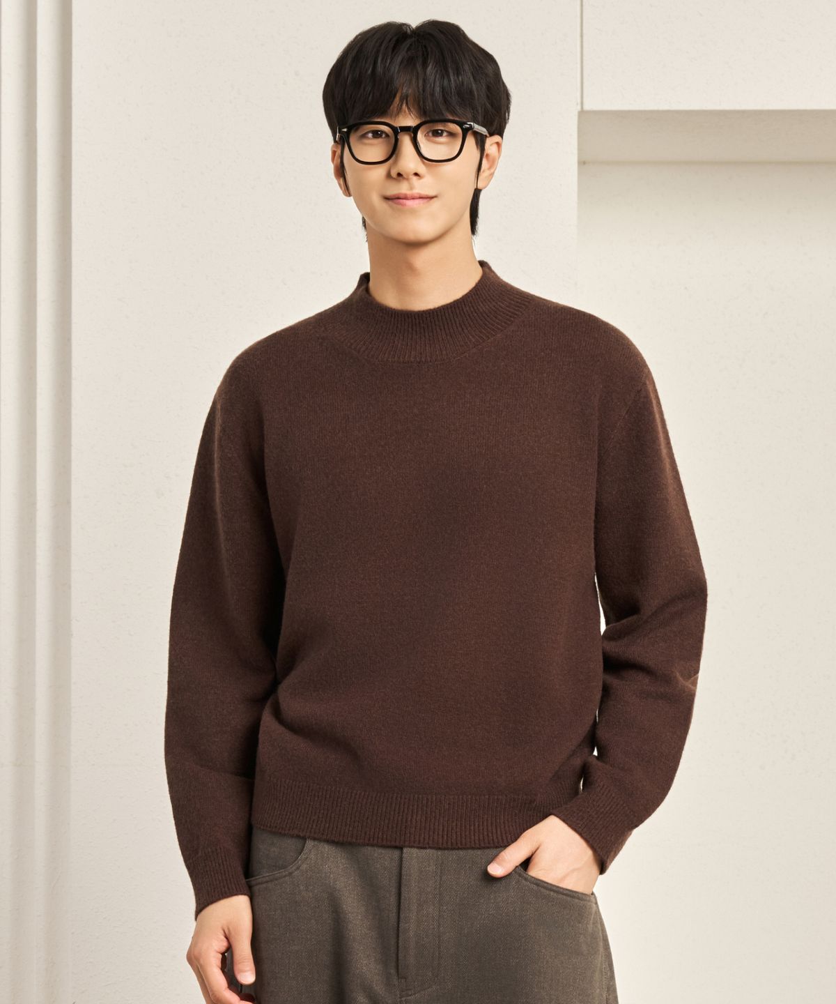 효지(HYOJI) FW 워셔블 소프트 터치 모크넥  크롭 니트 (4컬러)