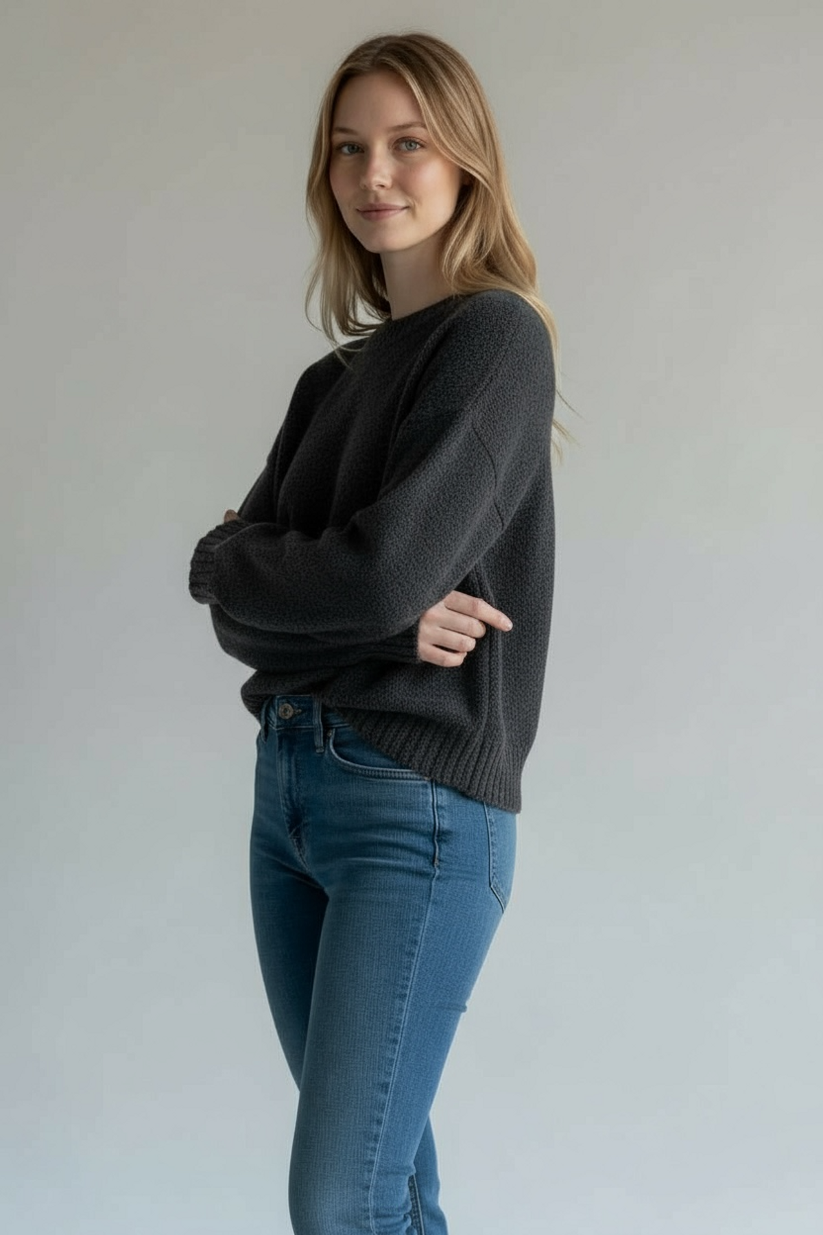 본슬리피(BORN SLIPPY) Soft Touch Crew Sweater (Charcoal)