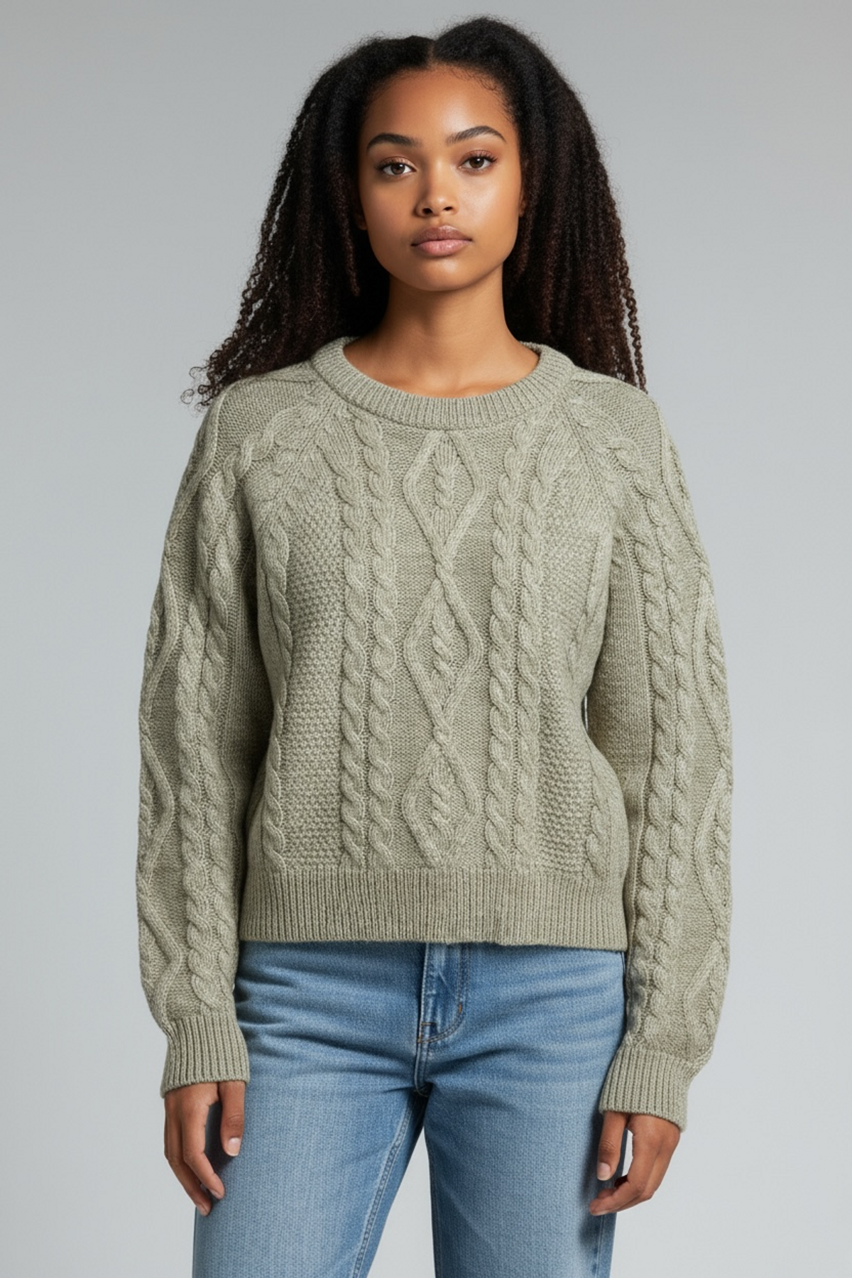 본슬리피(BORN SLIPPY) Soft Wool Cable Knit Sweater (Green)